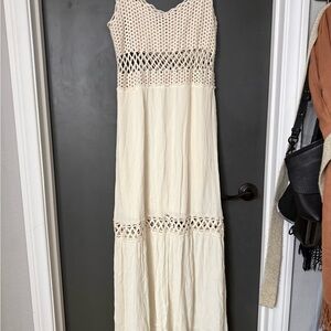 Cream Crochet Bodice Maxi Dress